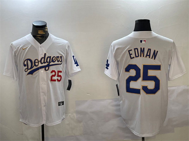 Men's White/Gold Los Angeles Dodgers #25 Tommy Edman Home Limited Stitched Baseball Jersey